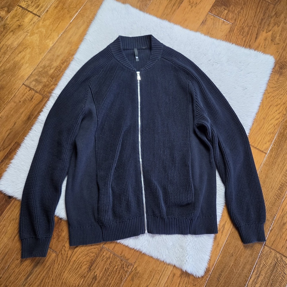 Paper Planes Sweater Full Zip Men's Large ? Navy Blue Knit Pockets